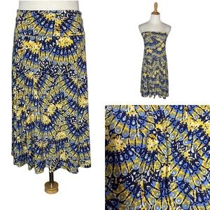 Lularoe Silky Blue/Yellow Patterned Azure Skirt small